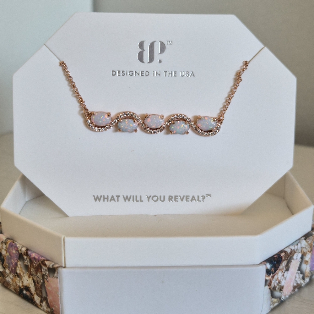 Rose Gold Necklace with Opal Highlights